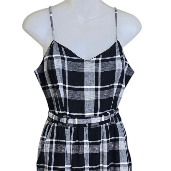 American Eagle Women’s Plaid Jumpsuit Medium Black White Linen‎ Blend One Piece - Picture 3 of 9